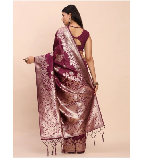 Women's Banarasi Silk Printed Saree With Unstitched Blouse 5.5Mtr (Purple) Women's Banarasi Silk Printed Saree With Unstitched Blouse 5.5Mtr (Purple)