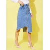 Women's Denim Hi Lo Buttoned Skirt (Blue)