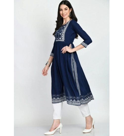 Women's Casual Rayon 3-4th Sleeves Kurti (Blue)