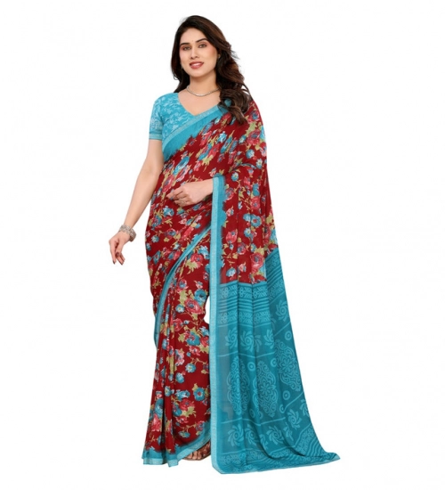 Women's Georgette Printed Saree With Unstitched Blouse 5.5Mtr (Maroon)