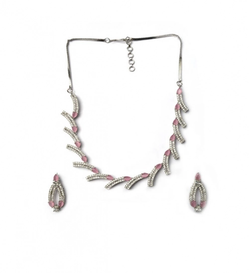 Women's Brass Silver Plated Necklace set (Pink) Women's Brass Silver Plated Necklace set (Pink)