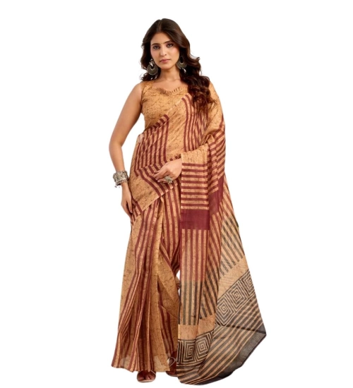 Women's Faux Linen Geometric Print Ready to wear Saree With Unstitched Blouse 5.5Mtr (Brown) Women's Faux Linen Geometric Print Ready to wear Saree With Unstitched Blouse 5.5Mtr (Brown)