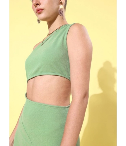 Women's Polyester Lycra Solid Sleeveless Dress (Green)