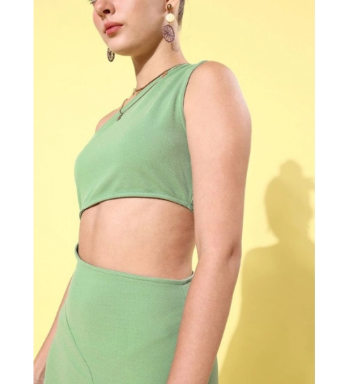 Women's Polyester Lycra Solid Sleeveless Dress (Green) Women's Polyester Lycra Solid Sleeveless Dress (Green)