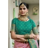 Women's Silk Blend Booti Work Ready to wear Saree With Unstitched Blouse 5.5Mtr (Peach)