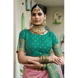 Women's Silk Blend Booti Work Ready to wear Saree With Unstitched Blouse 5.5Mtr (Peach)