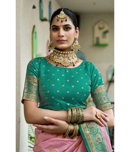 Women's Silk Blend Booti Work Ready to wear Saree With Unstitched Blouse 5.5Mtr (Peach)