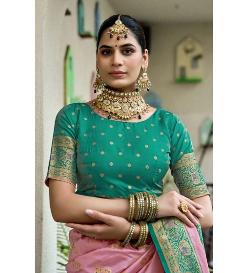 Women's Silk Blend Booti Work Ready to wear Saree With Unstitched Blouse 5.5Mtr (Peach)