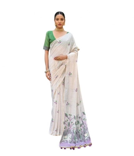 Women's Blended_Cotton Floral Weaving Pattern Saree With Unstitched Blouse 5.5Mtr (Purple) Women's Blended_Cotton Floral Weaving Pattern Saree With Unstitched Blouse 5.5Mtr (Purple)