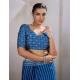 Women's Satin Crepe Printed Saree With Unstitched Blouse 5.5Mtr (Blue)