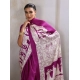 Women's Satin Crepe Printed Saree With Unstitched Blouse 5.5Mtr (Purple)