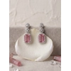 Women's Brass Silver Plated Drop Earrings (Pink)