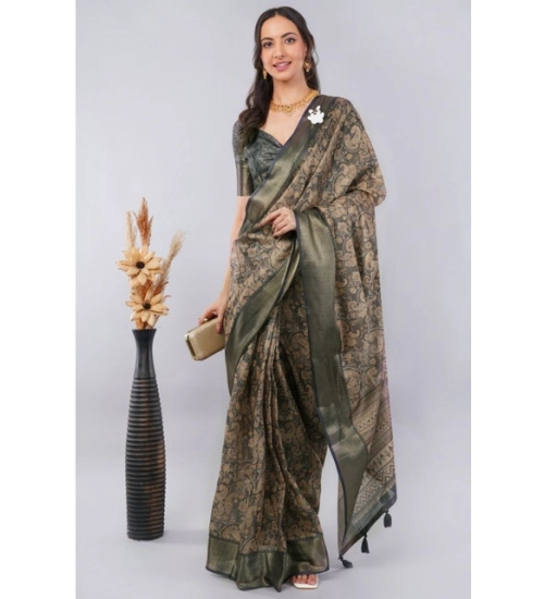 Women's Polyester Printed Ready To Wear Saree With Unstitched Blouse 5.5 Mtr (Grey)