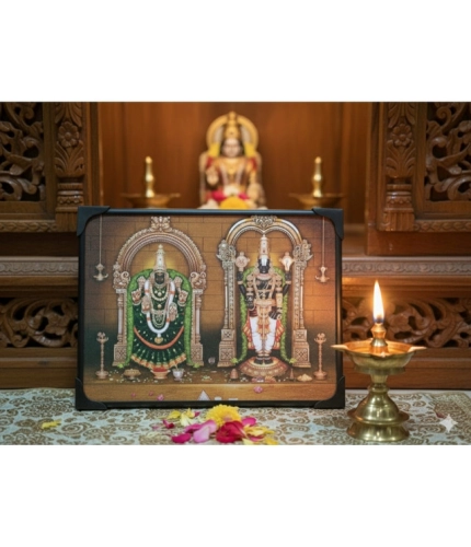 Wooden Tirupati Balaji Padmavati Venkateshwara Swamy Table Top Devotional Player (Multicolor)