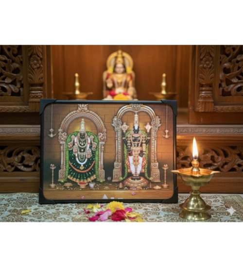 Wooden Tirupati Balaji Padmavati Venkateshwara Swamy Table Top Devotional Player (Multicolor)