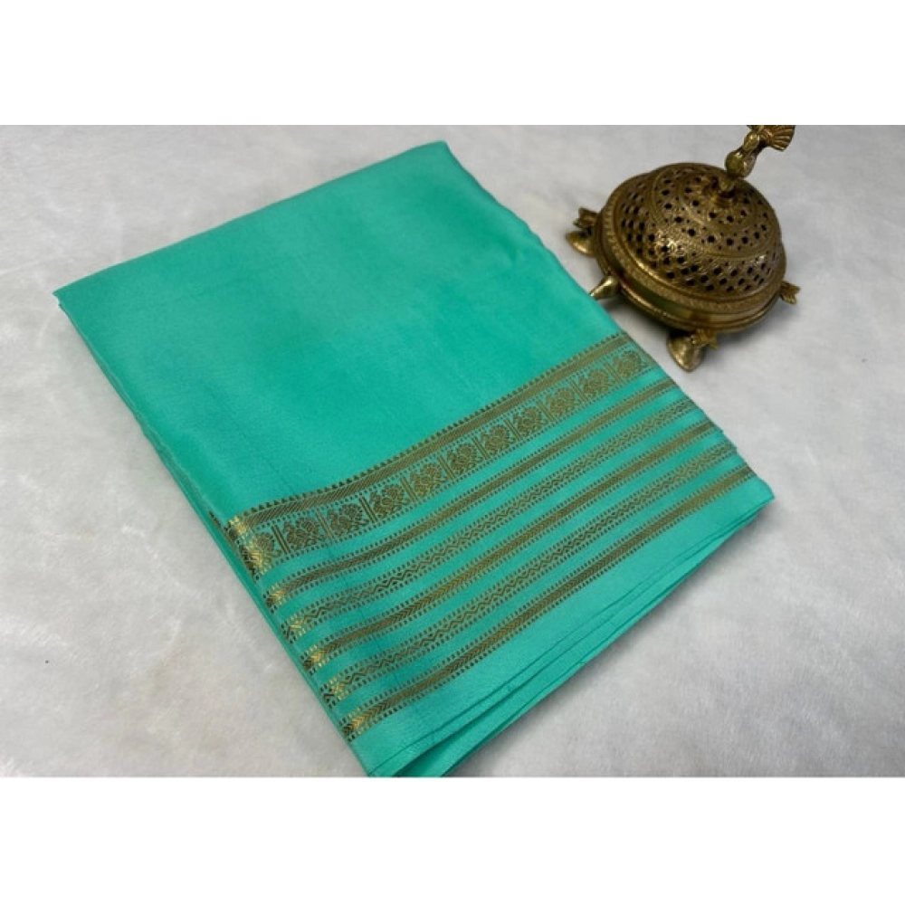 Women's Crepe Chit Pallu Solid Saree With Unstitched Blouse 5.5Mtr (Ramagreen)