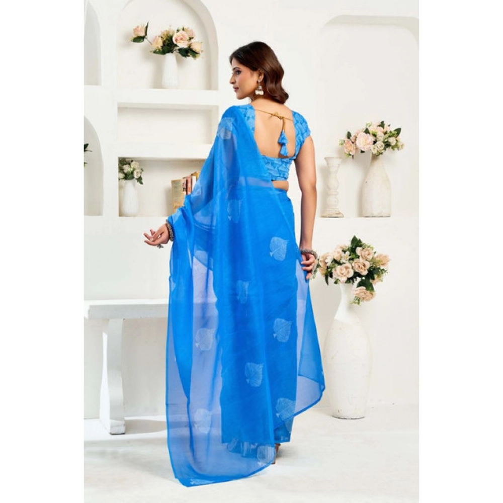Women's Linen Cotton Printed Ready To Wear Saree With Unstitched Blouse 5.5 Mtr (Royal_Blue) Women's Linen Cotton Printed Ready To Wear Saree With Unstitched Blouse 5.5 Mtr (Royal_Blue)