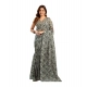 Women's Linen Cotton Printed Ready To Wear With Pocket Saree With Unstitched Blouse 5.5 Mtr (Grey)
