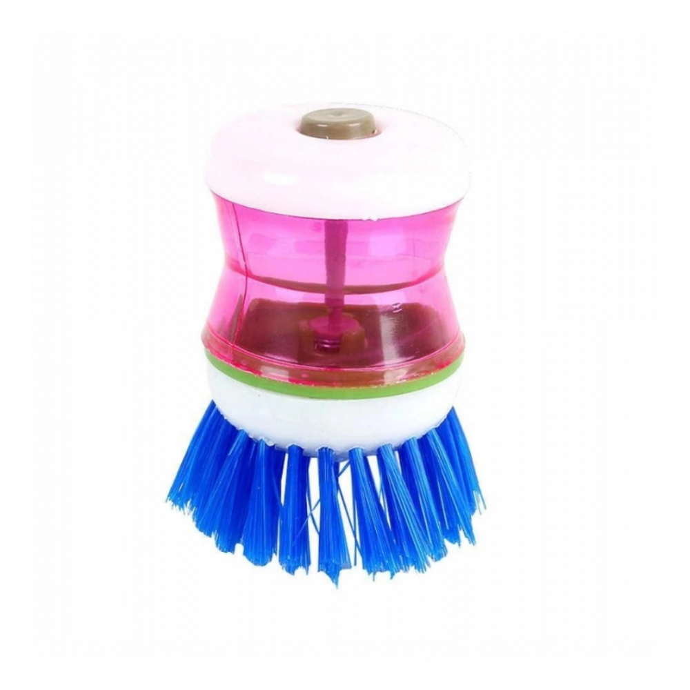 Pack of 4_Plastic Wash Basin Brush Cleaner with Soap Dispenser – (Color: Assorted)