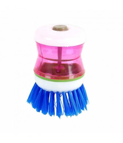 Pack of 4_Plastic Wash Basin Brush Cleaner with Soap Dispenser – (Color: Assorted)