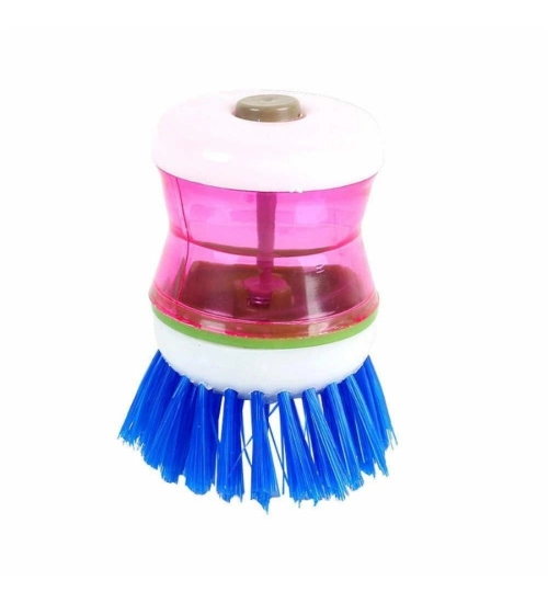 Pack of 4_Plastic Wash Basin Brush Cleaner with Soap Dispenser – (Color: Assorted)
