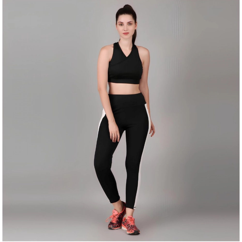 Dropship Women's Polyester Solid Ankle length High Waisted Tights (Black)