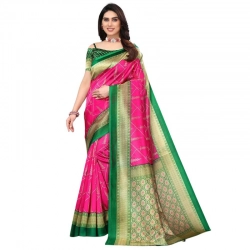 Women's Litchi silk Printed Saree With Unstitched Blouse  5-6 Mtrs (Pink)