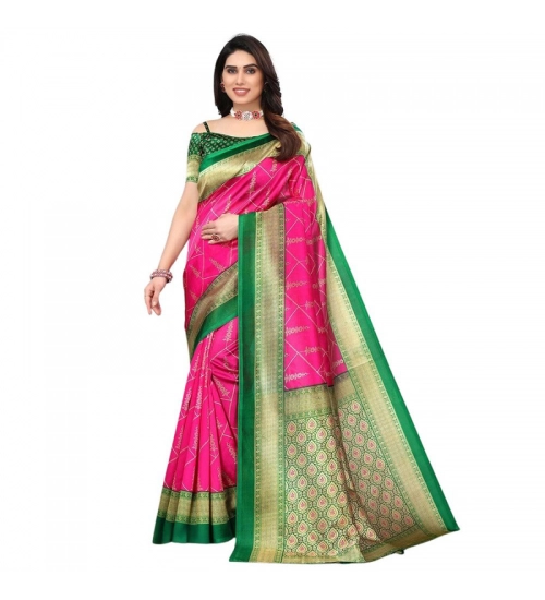 Women's Litchi silk Printed Saree With Unstitched Blouse  5-6 Mtrs (Pink)