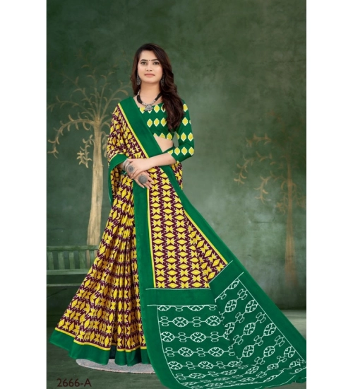 Women's Soft Pure Cotton Printed Saree With Unstitched Blouse 5.5Mtr (Multicolor)