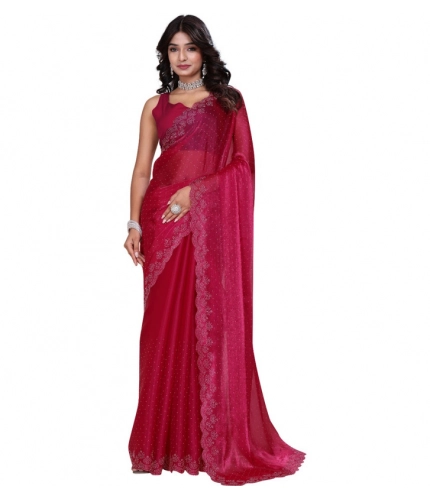 Women's Jimmy choo Embellished Bollywood Saree With Unstitched Blouse 5.5Mtr (Red) Women's Jimmy choo Embellished Bollywood Saree With Unstitched Blouse 5.5Mtr (Red)