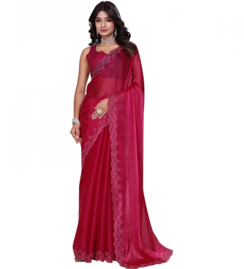 Women's Jimmy choo Embellished Bollywood Saree With Unstitched Blouse 5.5Mtr (Red) Women's Jimmy choo Embellished Bollywood Saree With Unstitched Blouse 5.5Mtr (Red)