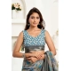 Women's Faux Linen Abstract Print Ready to wear Saree With Unstitched Blouse 5.5Mtr (Grey)