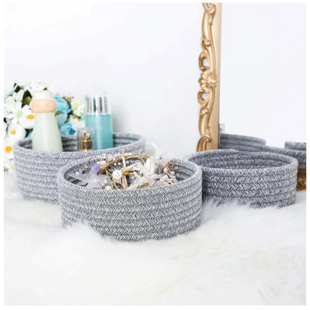 Cotton 8x3 Inch Kidi Round 3 Set Bedside Organizer (Gray)