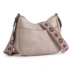 Women's PU Leather Zipper Sling Bag (Beige)
