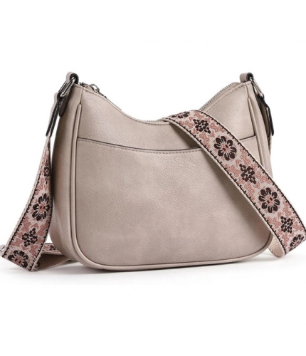 Women's PU Leather Zipper Sling Bag (Beige)