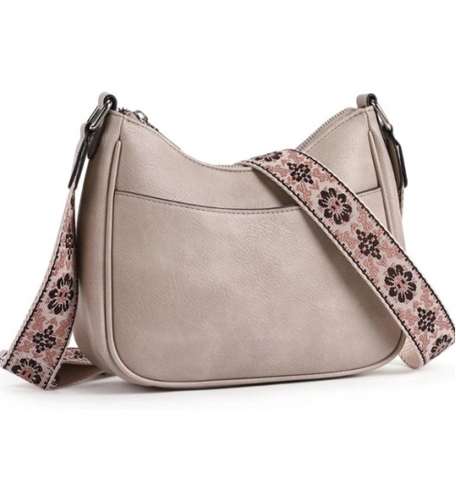 Women's PU Leather Zipper Sling Bag (Beige)
