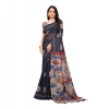 Women's Linen Printed Saree With Unstitched Blouse 5.5Mtr (Black) Women's Linen Printed Saree With Unstitched Blouse 5.5Mtr (Black)