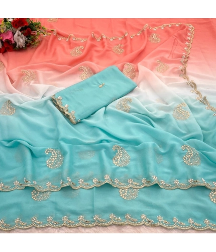 Women's Digital Printed Geogette Saree With Unstitched Blouse (Blue, 5-6 Mtrs) Women's Digital Printed Geogette Saree With Unstitched Blouse (Blue, 5-6 Mtrs)