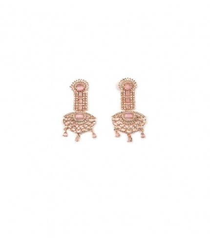 Women's Brass Silver Plated Drop Earrings (Pink)