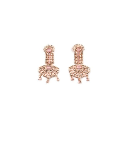 Women's Brass Silver Plated Drop Earrings (Pink)