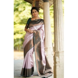 Women's Soft Lichi Silk Printed Saree With Unstitched Blouse 5.5Mtr (Light-Pink)