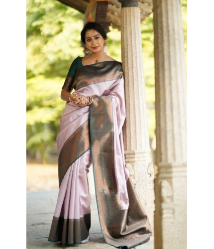 Women's Soft Lichi Silk Printed Saree With Unstitched Blouse 5.5Mtr (Light-Pink)