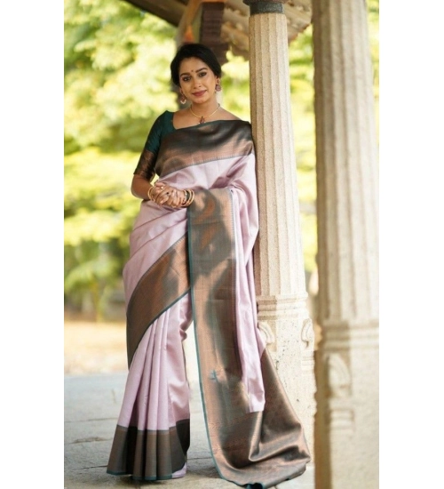Women's Soft Lichi Silk Printed Saree With Unstitched Blouse 5.5Mtr (Light-Pink)