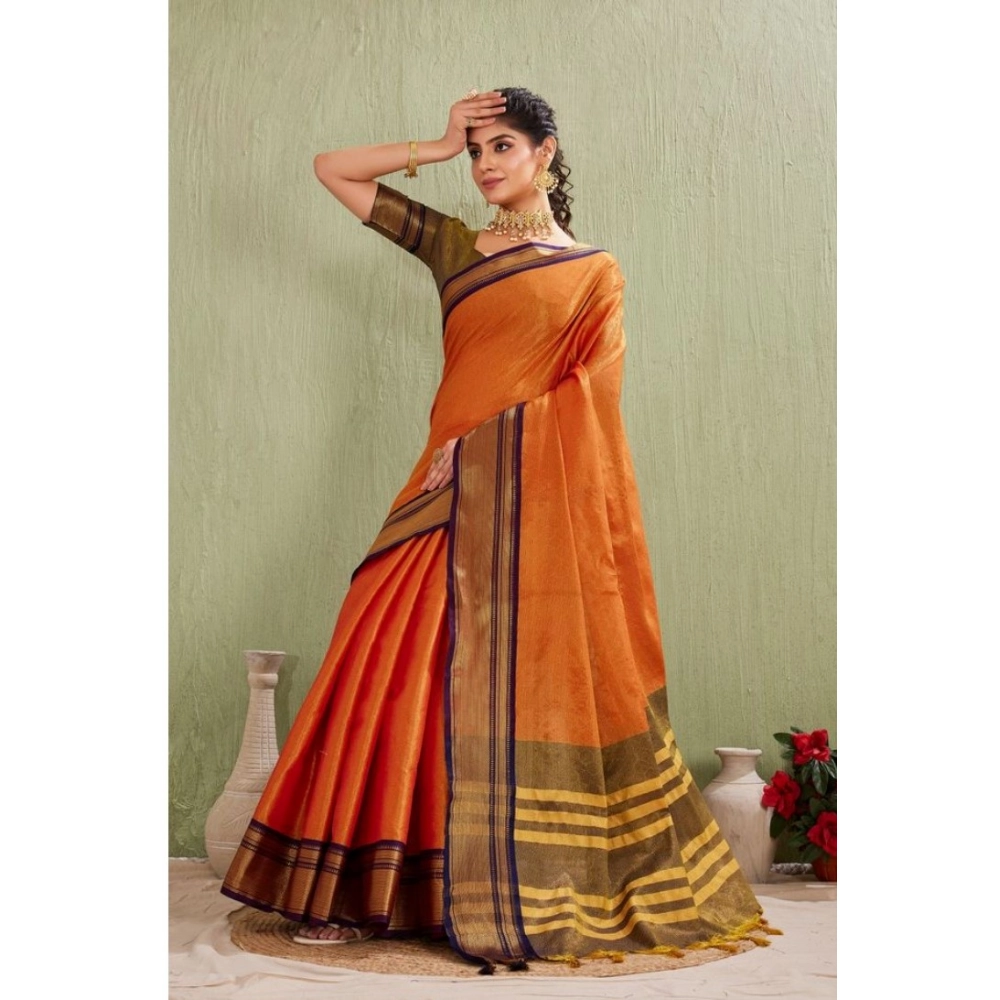 Women's Silk Blended Jaquard Woven Saree With Unstitched Blouse 5.5Mtr (Orange) Women's Silk Blended Jaquard Woven Saree With Unstitched Blouse 5.5Mtr (Orange)