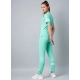 Women's Cotton Striped Short Sleeve Tracksuit (Green)