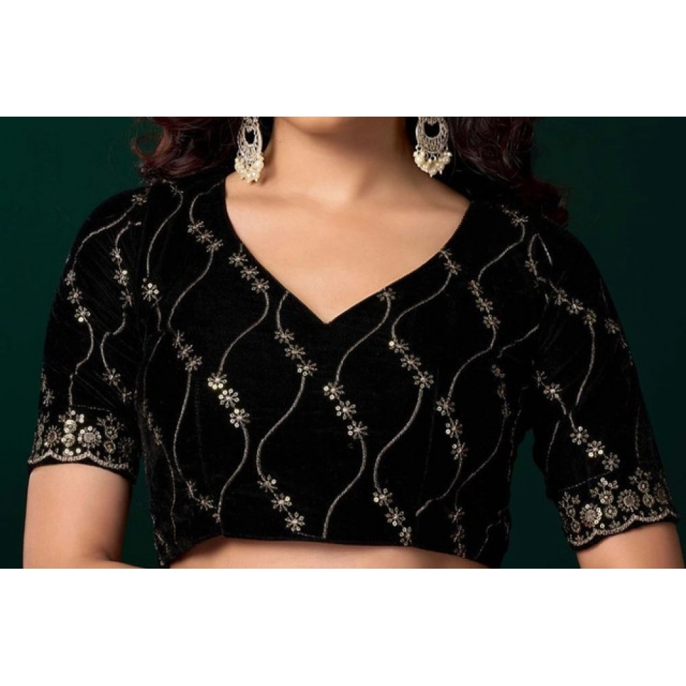 Women's Net Sequence Saree With Unstitched Blouse 5.5Mtr (Green)