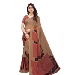 Women's Georgette Printed Saree With Unstitched Blouse 5.5Mtr (Coffee)