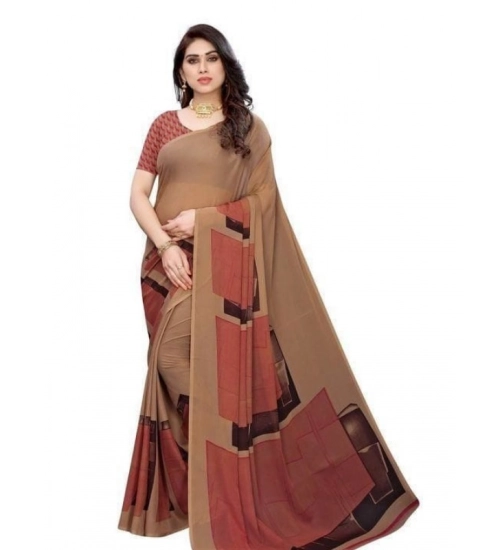 Women's Georgette Printed Saree With Unstitched Blouse 5.5Mtr (Coffee)