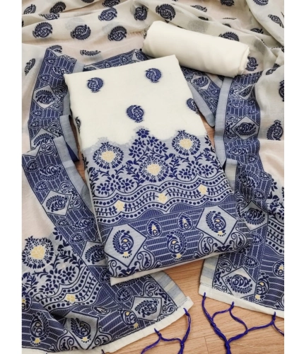 Women's Banarasi Silk Printed Unstitched Salwar Suit Material With Dupatta (Navy Blue, 3Mtrs)