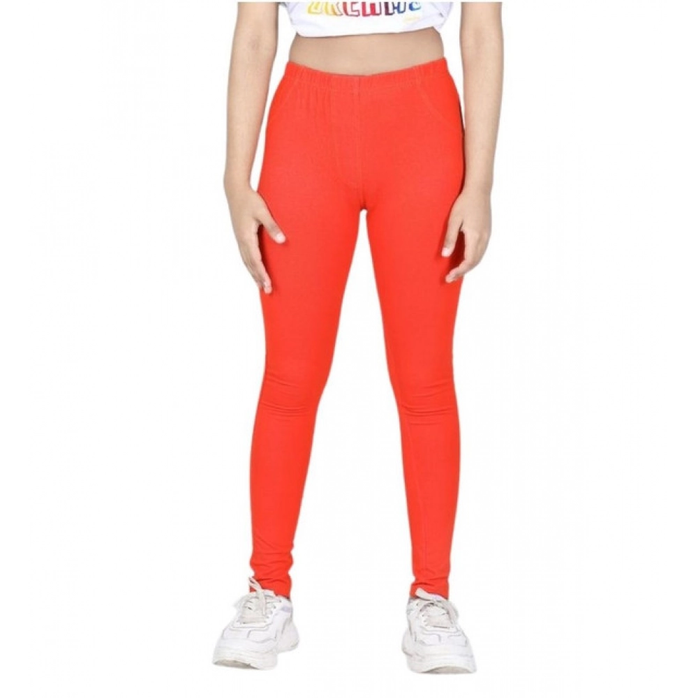 Girl's Cotton Lycra Solid Elasticated Jeggings (Orange) Girl's Cotton Lycra Solid Elasticated Jeggings (Orange)
